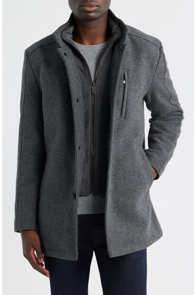 Upton Wool Blend Car Coat with Removable Bib, Main, color, CHARCOAL
