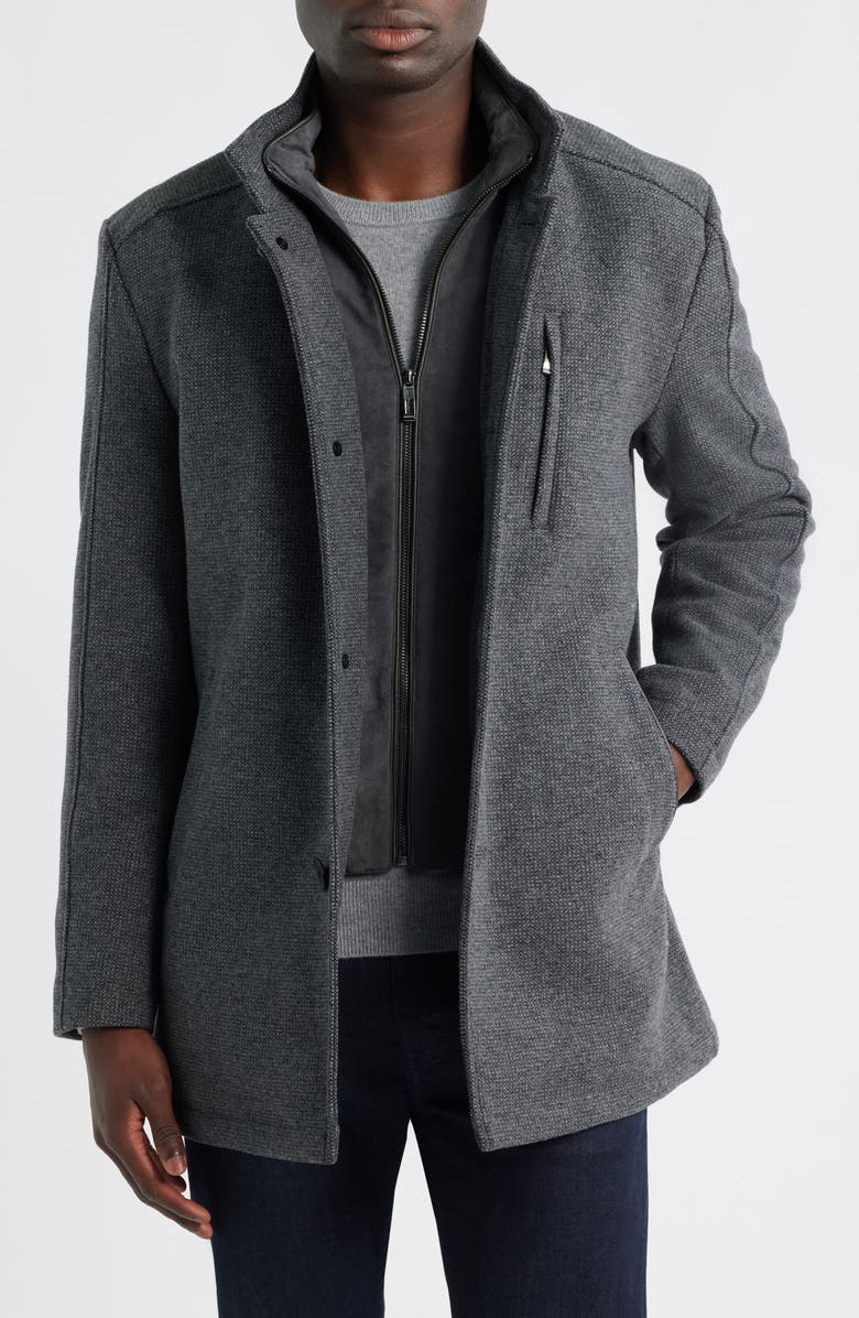 Johnston & Murphy Upton Wool Blend Car Coat with Removable Bib, Main, color, Charcoal