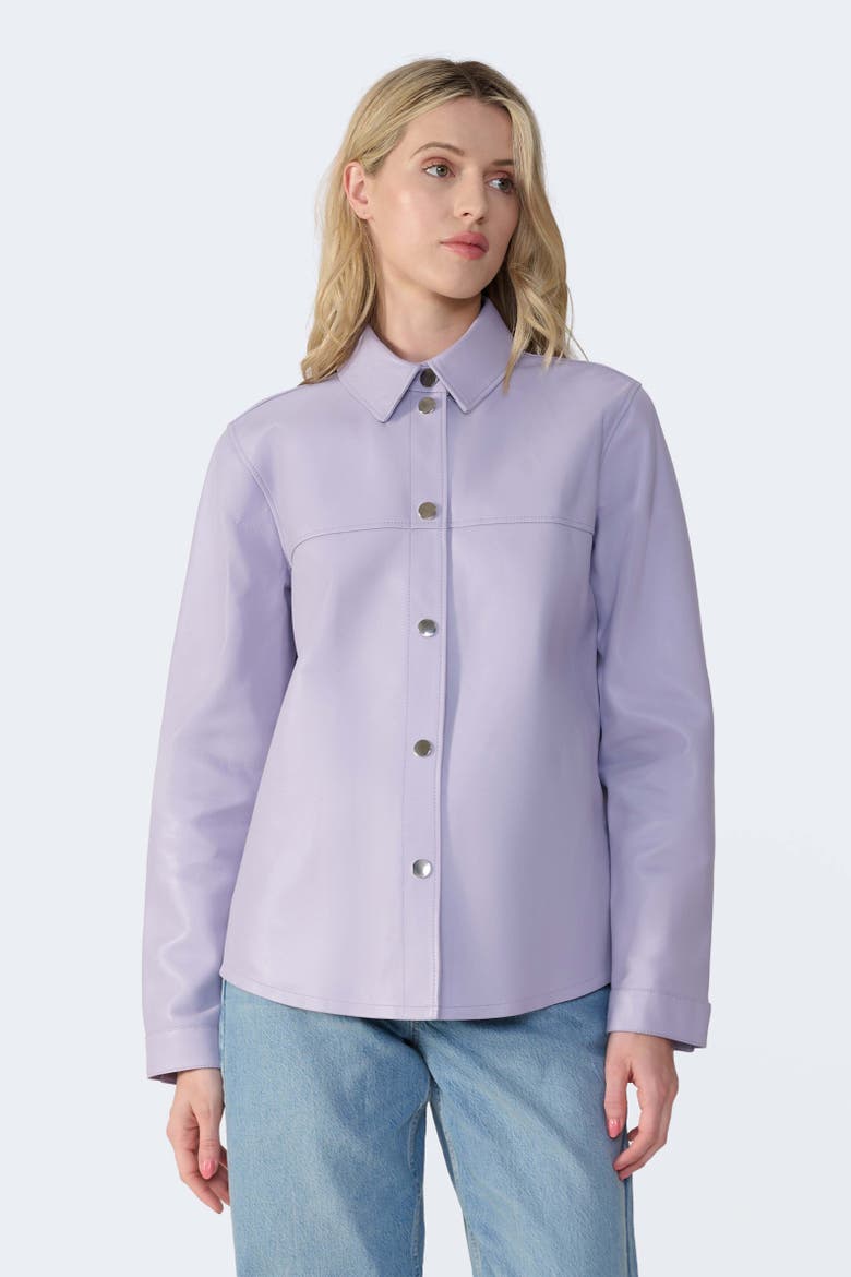 Frankie Leather Shirt Jacket, Alternate, color, Lilac