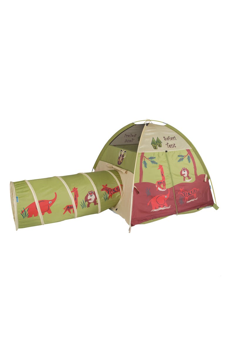 Pacific Play Tents Jungle Safari Play Tent with Tunnel, Main, color, Green Tan