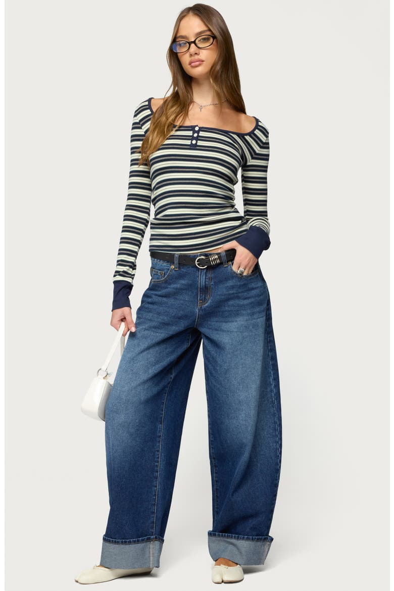 Jaida Stripe Stretch Cotton Henley Top, Alternate, color, BLUE