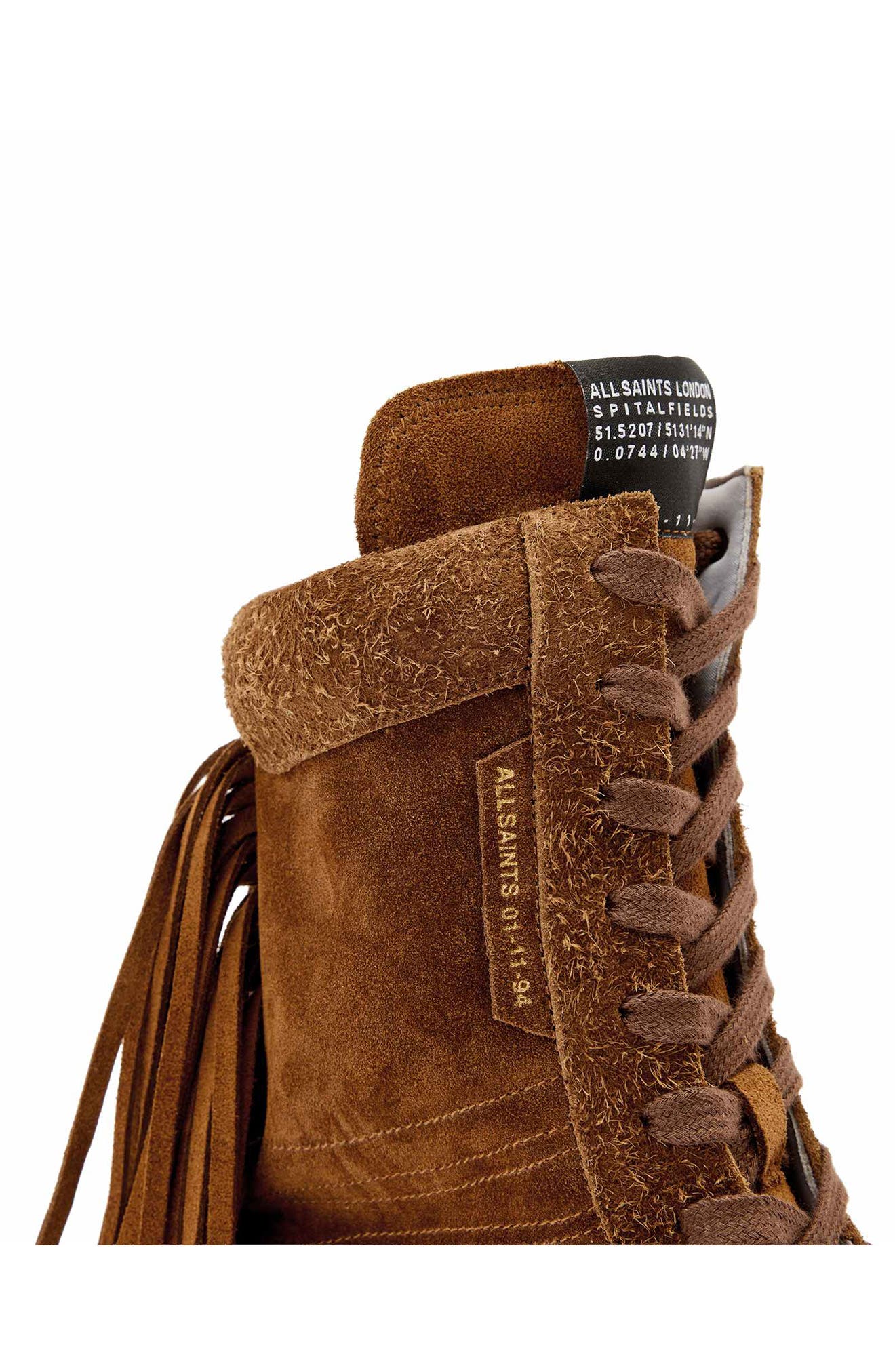 AllSaints Louise Fringe High Top Sneaker, Alternate, color, Tan Brown