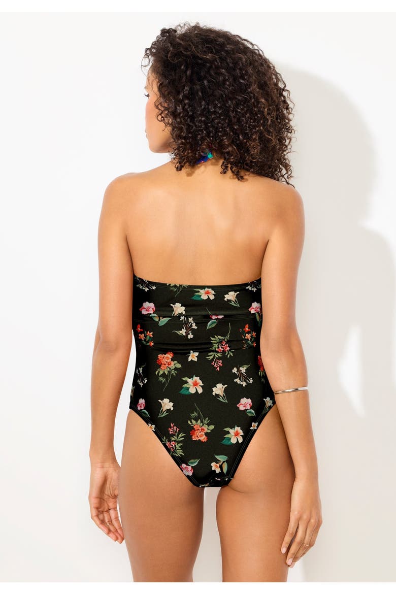 Braided Bandeau One Piece Swimsuit, Alternate, color, Black Ditsy Floral