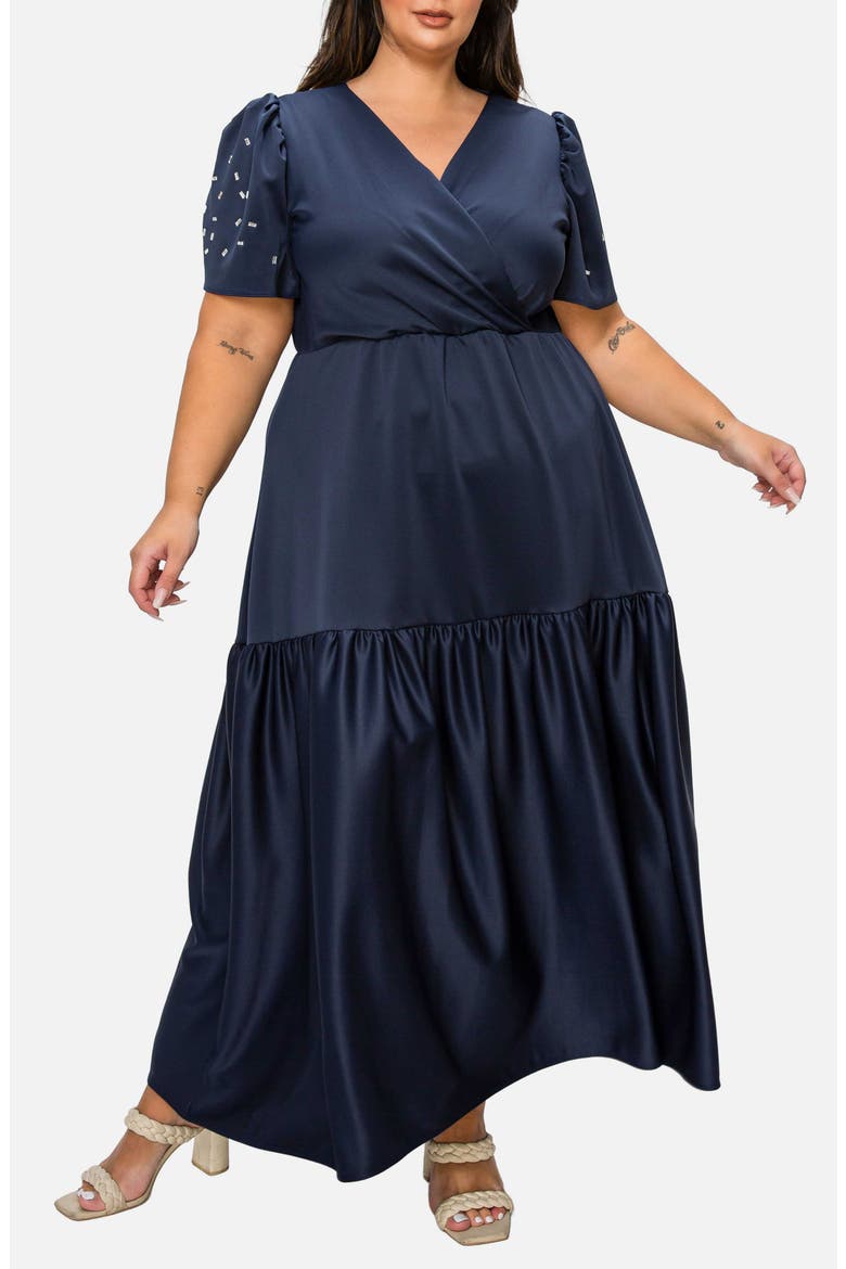 Starlit Soiree Rhinestone Maxi Dress, Alternate, color, NAVY