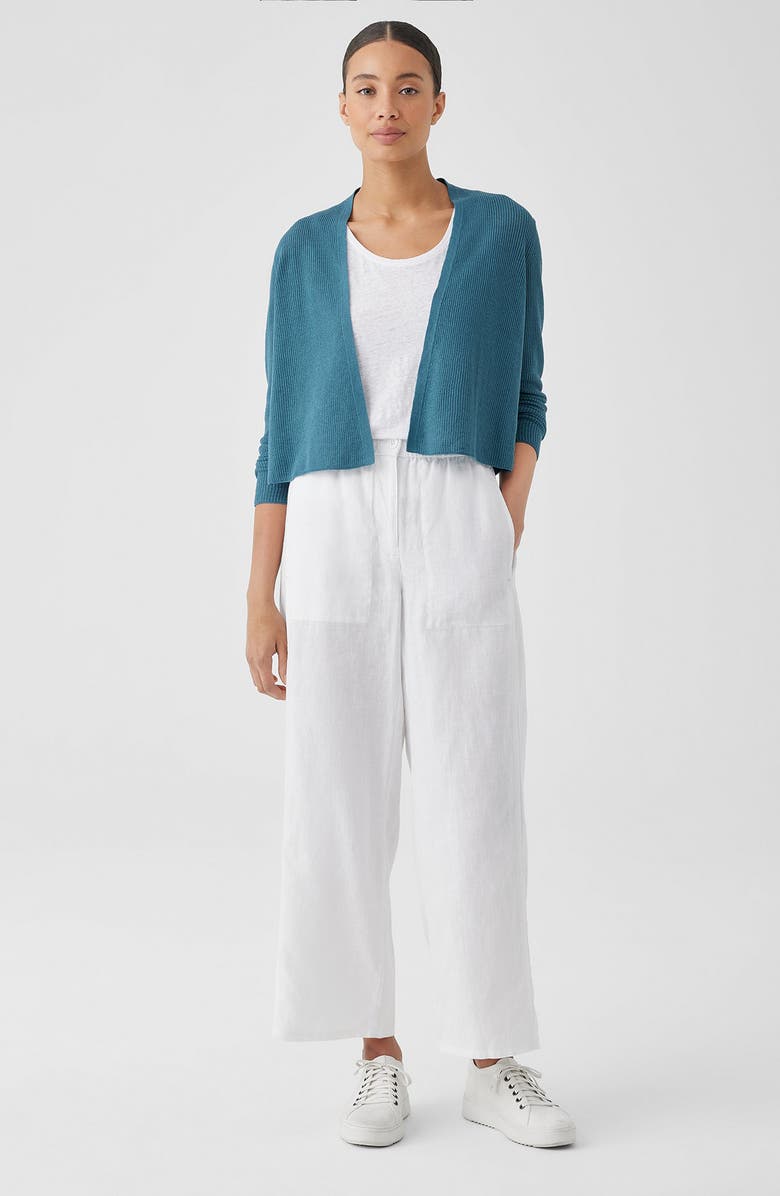 Eileen Fisher Ribbed Organic Linen & Cotton Cardigan, Alternate, color, River