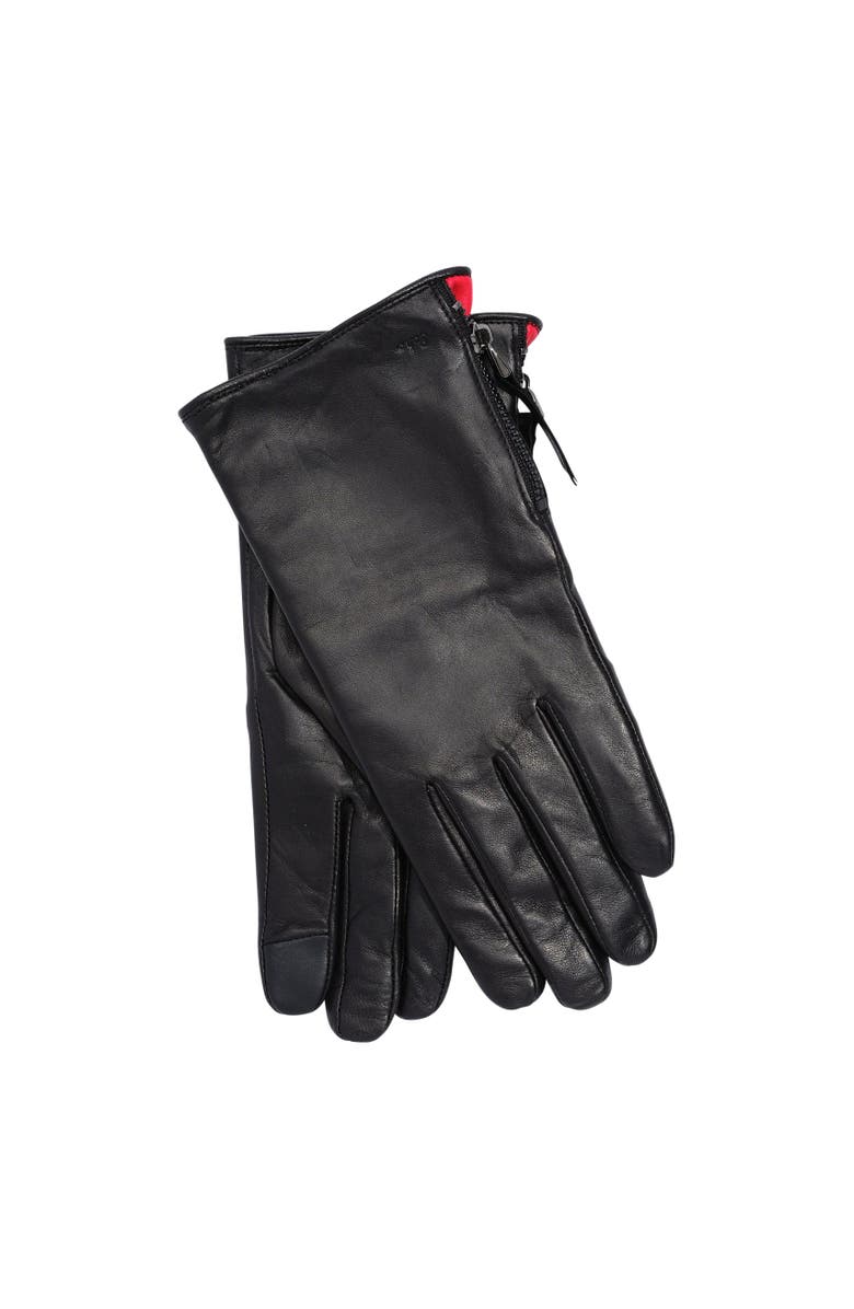 Echo Leather Glove With Zipper, Alternate, color, Black/Red