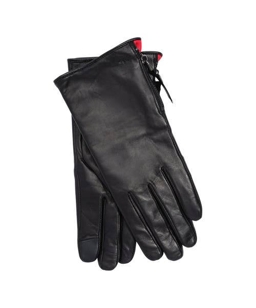 Echo Leather Glove With Zipper In Black