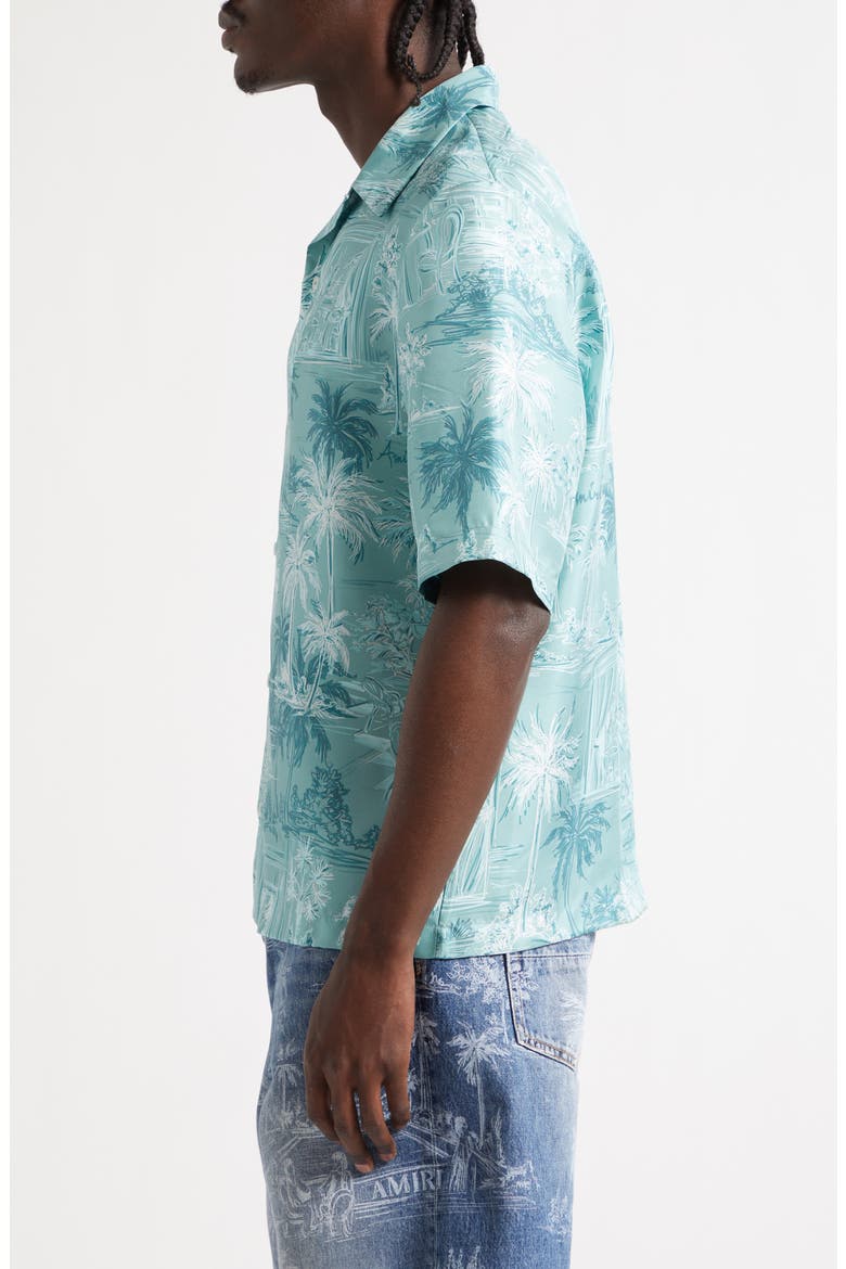 Chateau Sketch Silk Camp Shirt, Alternate, color, CERAMIC TEAL