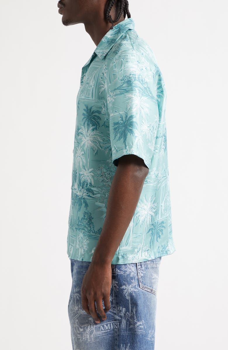 AMIRI Chateau Sketch Silk Camp Shirt, Alternate, color, Ceramic Teal