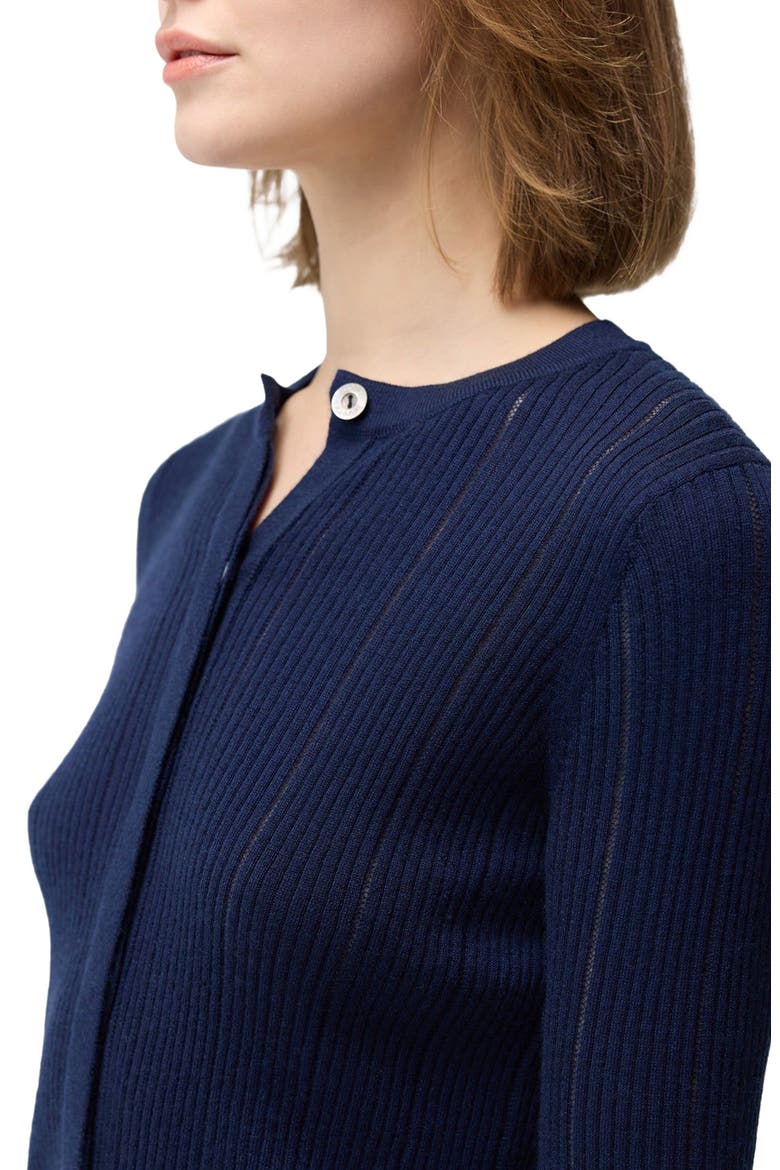 Hidden Button-Front Cashmere Silk Cardigan, Alternate, color, mood indigo