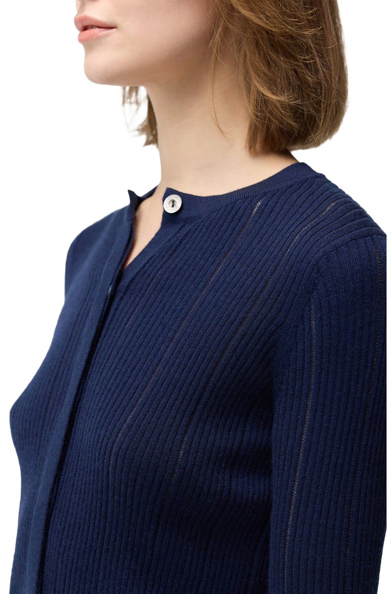 GOBI Mongolian Cashmere Hidden Button-Front Cashmere Silk Cardigan, Alternate, color, Mood Indigo