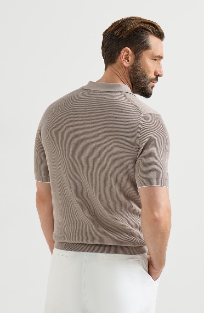 Brunello Cucinelli Cotton English rib knit polo, Alternate, color, Light Brown