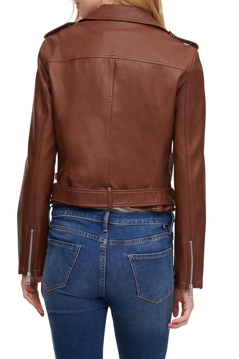 Levi's® Faux Leather Fashion Belted Moto Jacket, Alternate, color, DARK BROWN