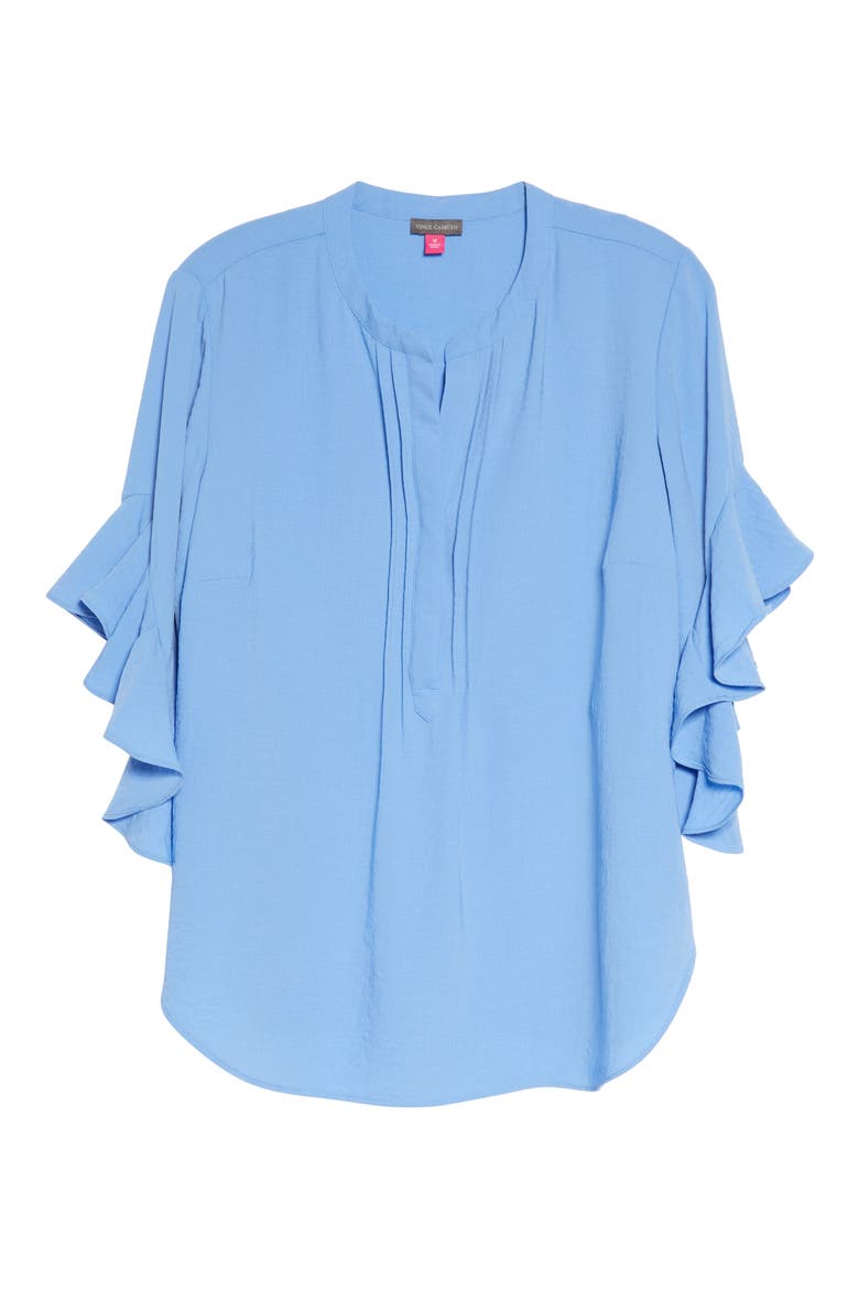 Ruffle Sleeve Popover Top, Alternate, color, BLUE JAY
