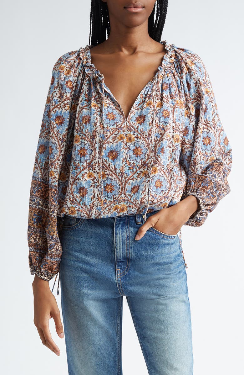 Ulla Johnson Silva Border Print Cotton Blend Top, Main, color, 