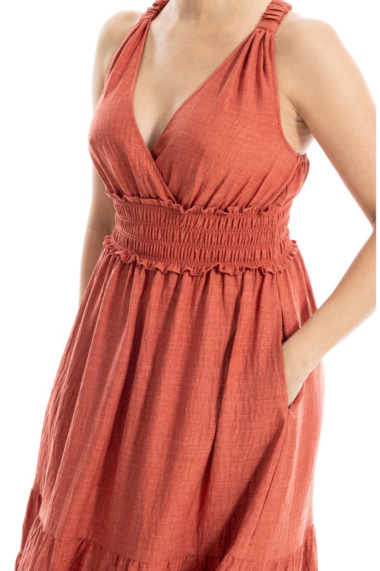 Empire Waist Tiered Maxi Dress, Alternate, color, HEATHER WASHED RED