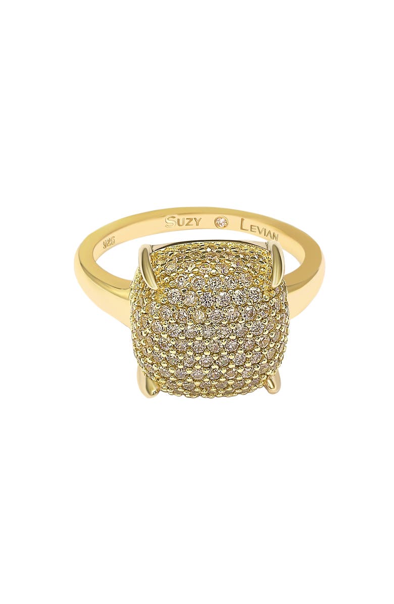 SUZY LEVIAN Yellow-Tone Sterling Silver Prong Set Cushion Shape Pave CZ Ring, Alternate, color, Yellow