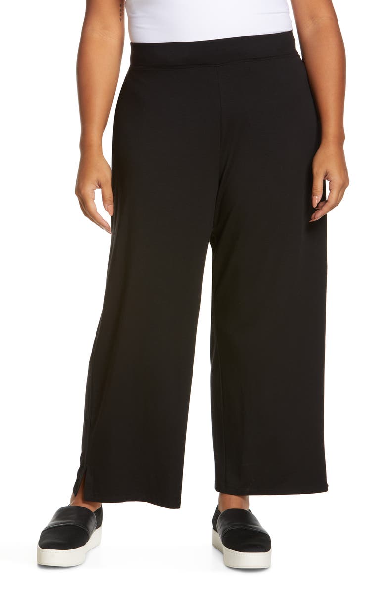 Eileen Fisher Side Slit Fine Stretch Jersey Ankle Pants, Main, color,