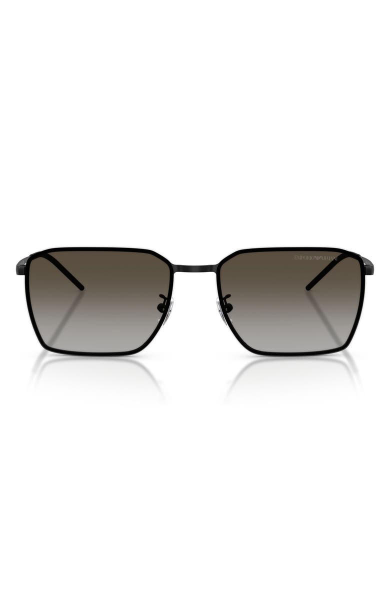 Emporio Armani 60mm Square Sunglasses, Main, color, Matte Black / Grey Brown