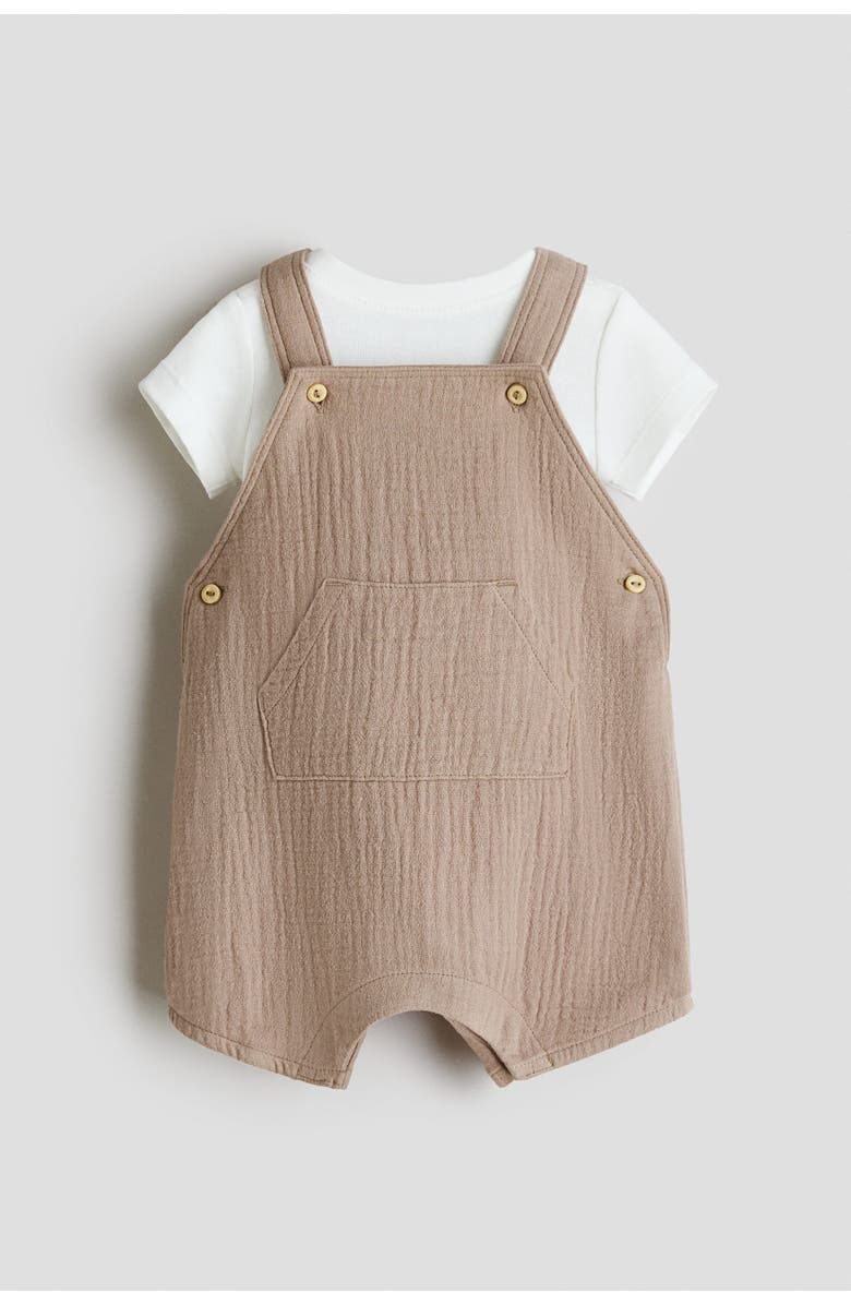 H&M 2-piece Cotton Set, Main, color, Beige/White