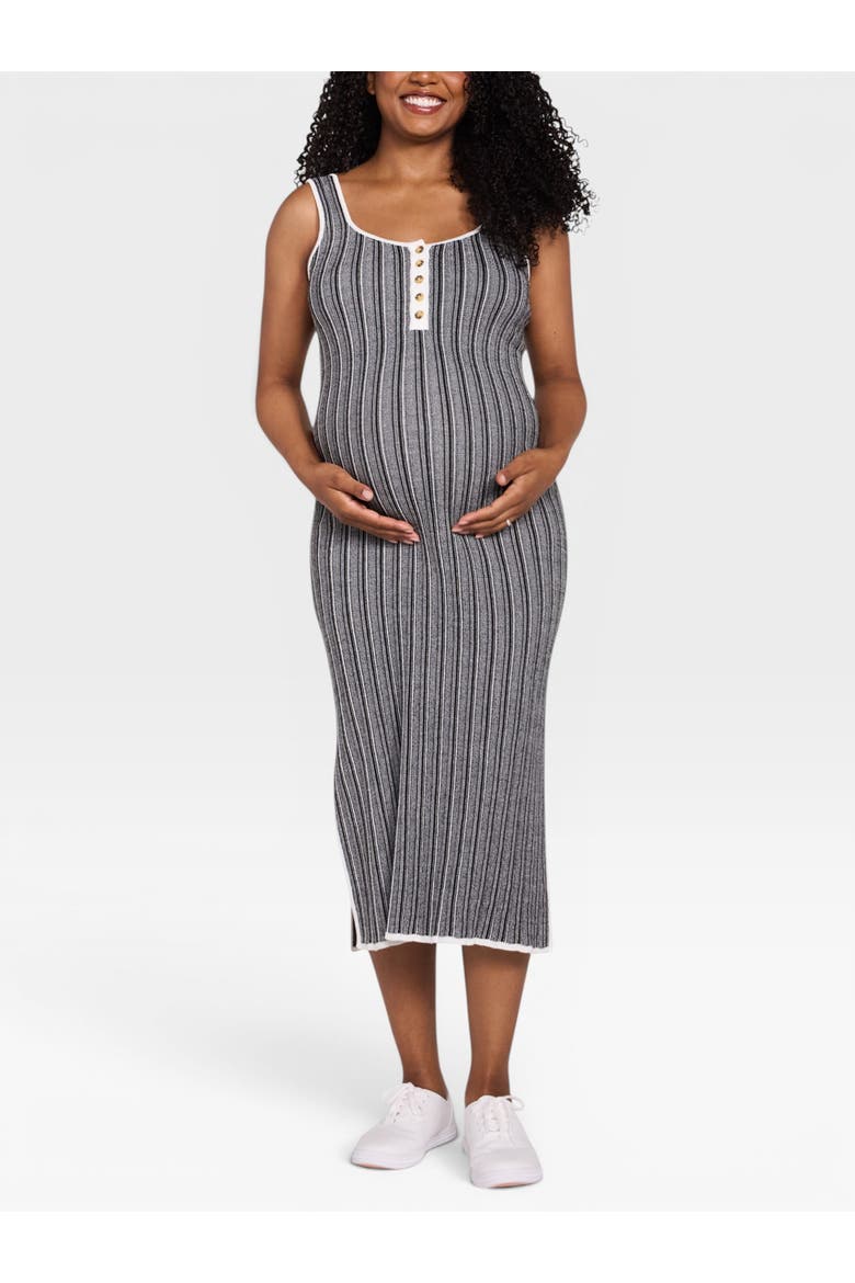 Sleeveless Nursing Henley Midi Dress, Main, color, Black Stripe