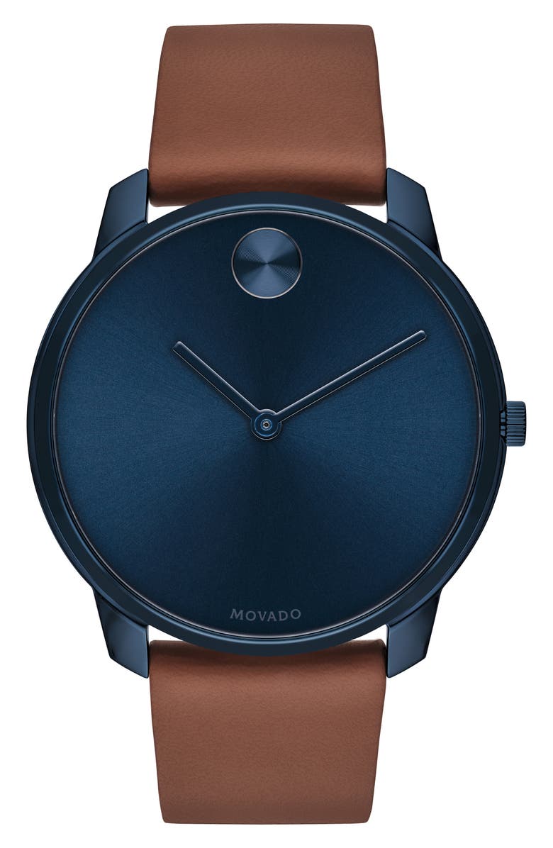 Movado Bold Leather Strap Watch, 42mm, Main, color,