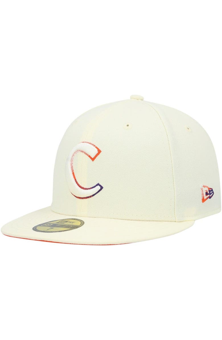 New Era Men's New Era White Clemson Tigers Chrome Color Dim 59FIFTY Fitted Hat, Main, color, 