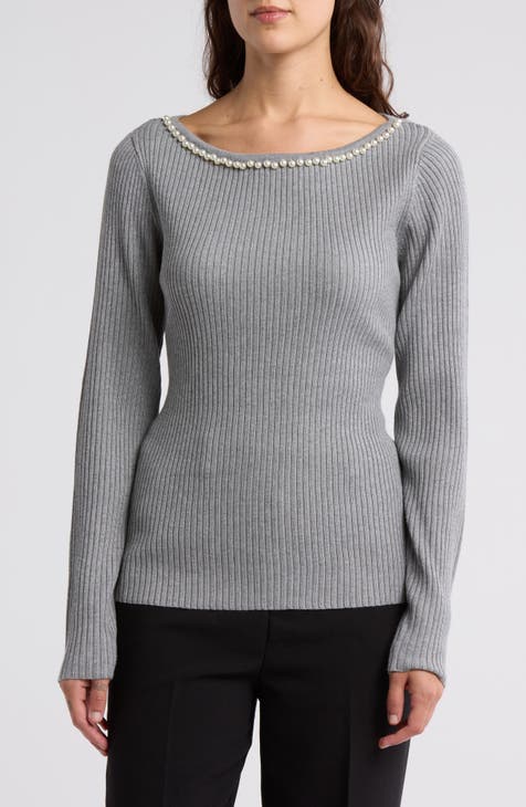 Nina Faux Pearl Trim Sweater