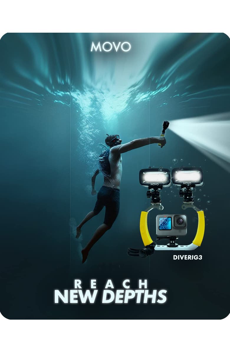 MOVO DiveRig3 Diving Rig Bundle with 2 Waterproof LED Lights - Compatible with GoPro HERO Series and DJI Osmo Action Cam, Alternate, color, Black