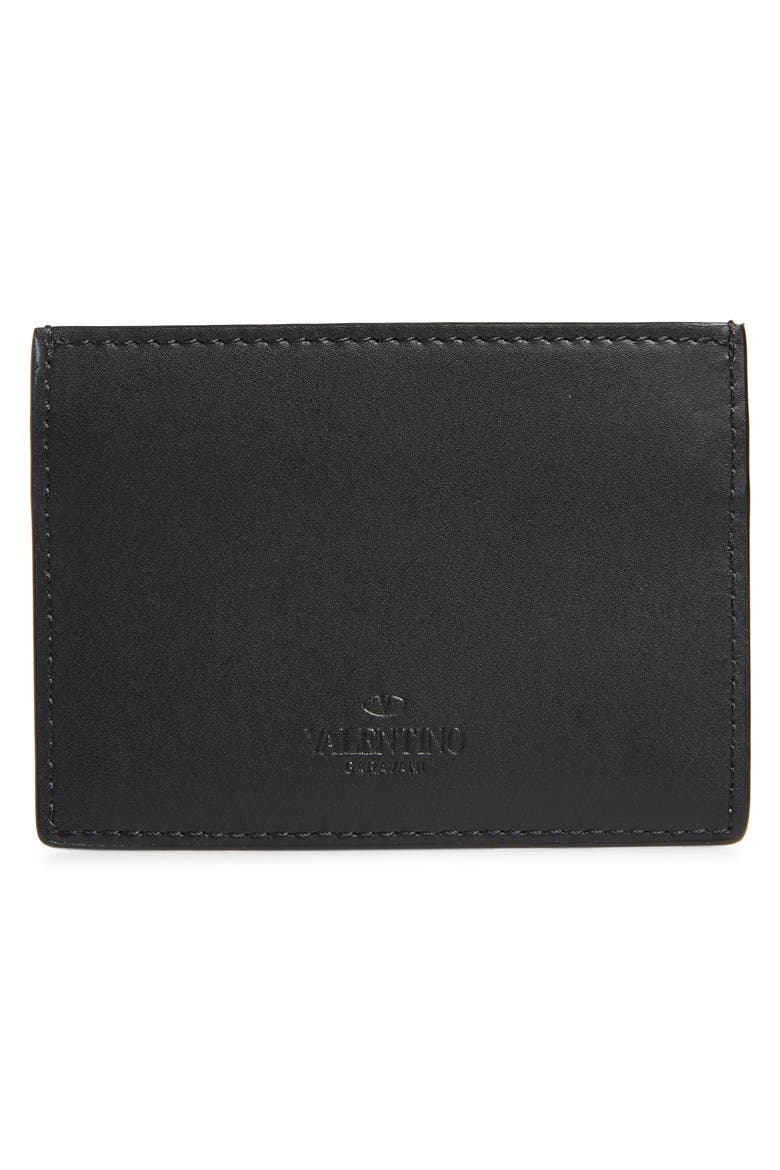 VLTN Leather Card Holder, Alternate, color, BLACK/ WHITE