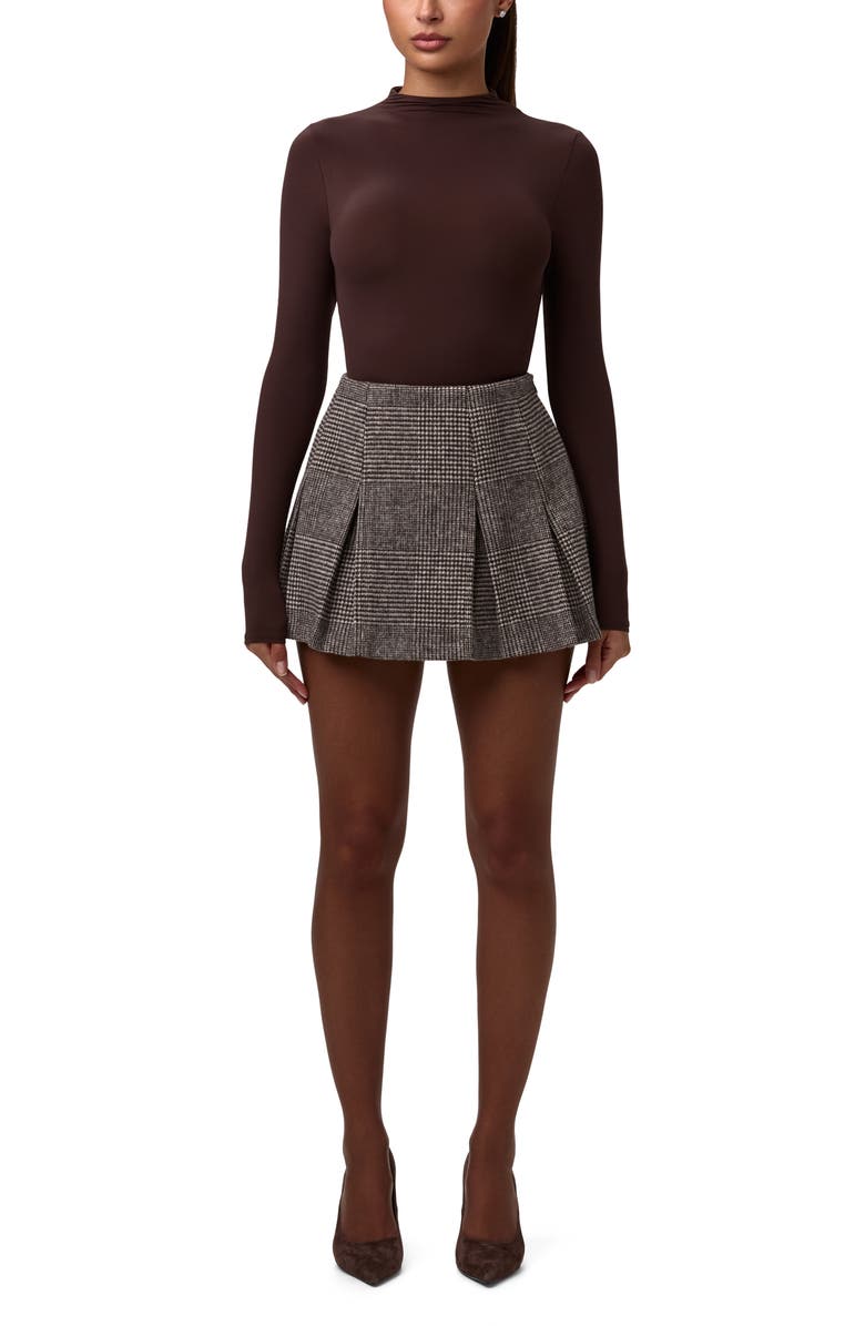 Naked Wardrobe Glen Plaid Pleated Miniskirt, Alternate, color, Chocolate Ht Plaid