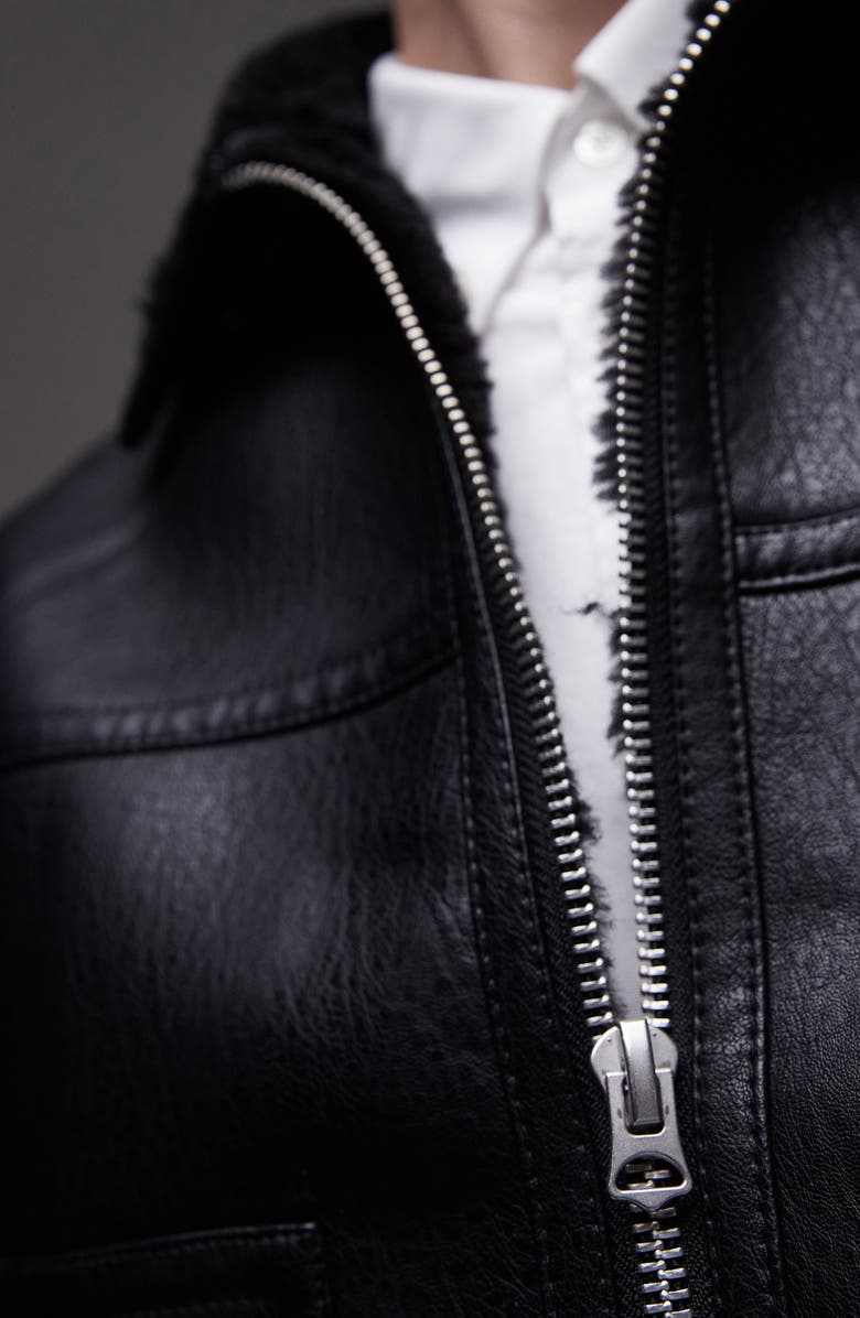 Topman Faux Shearling Faux Leather Jacket, Alternate, color,