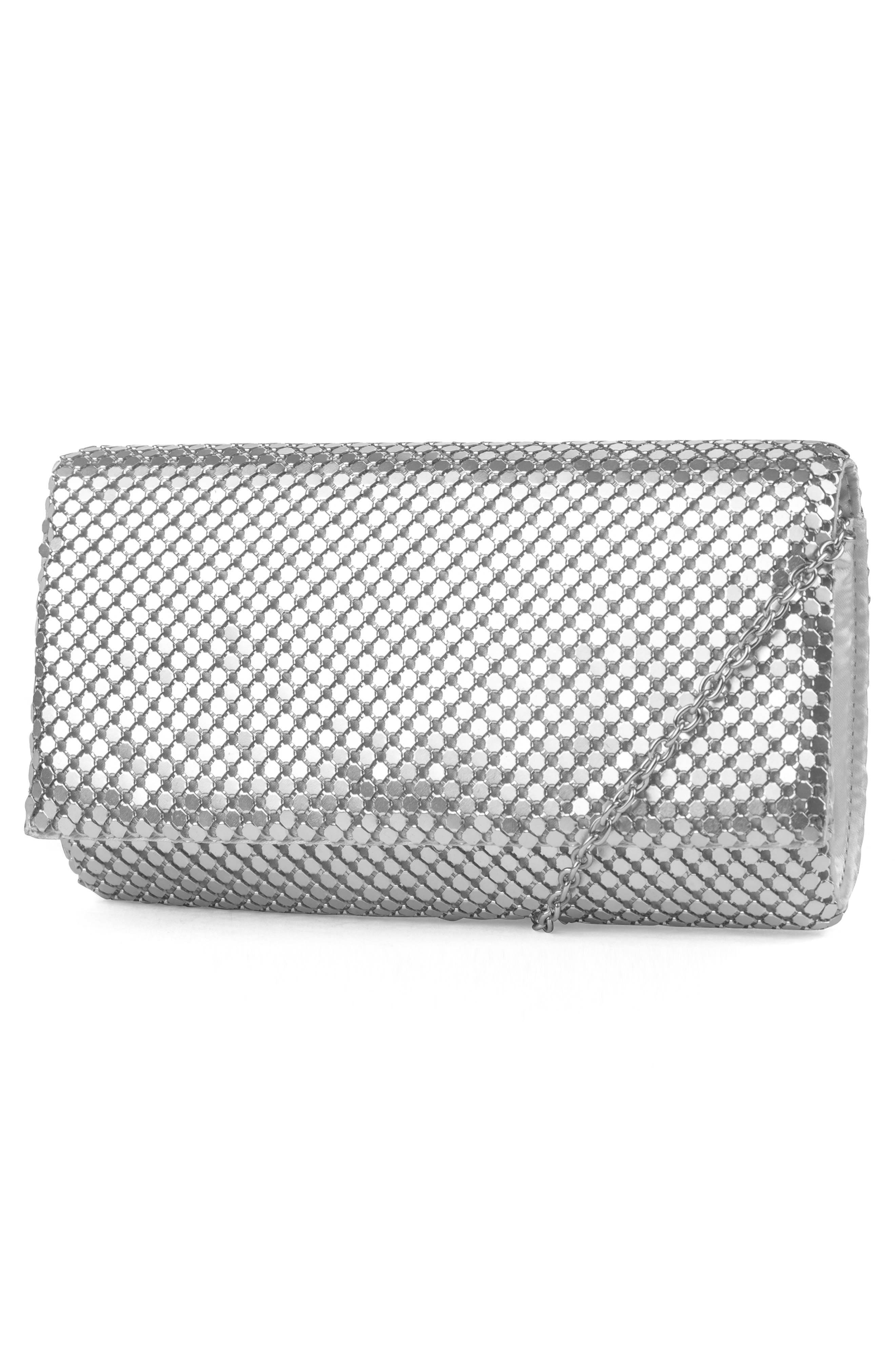 Jessica McClintock Mesh Clutch, Alternate, color, Silver/ Silver