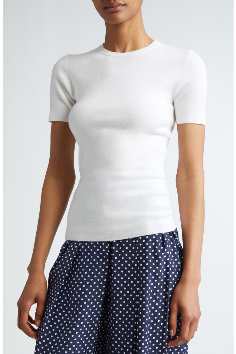 Crewneck Cashmere T-Shirt Sweater, Alternate, color, OPTIC WHITE