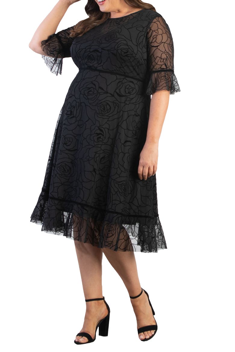 Francesca Mesh Cocktail Dress, Alternate, color, MIDNIGHT ROSE GARDEN