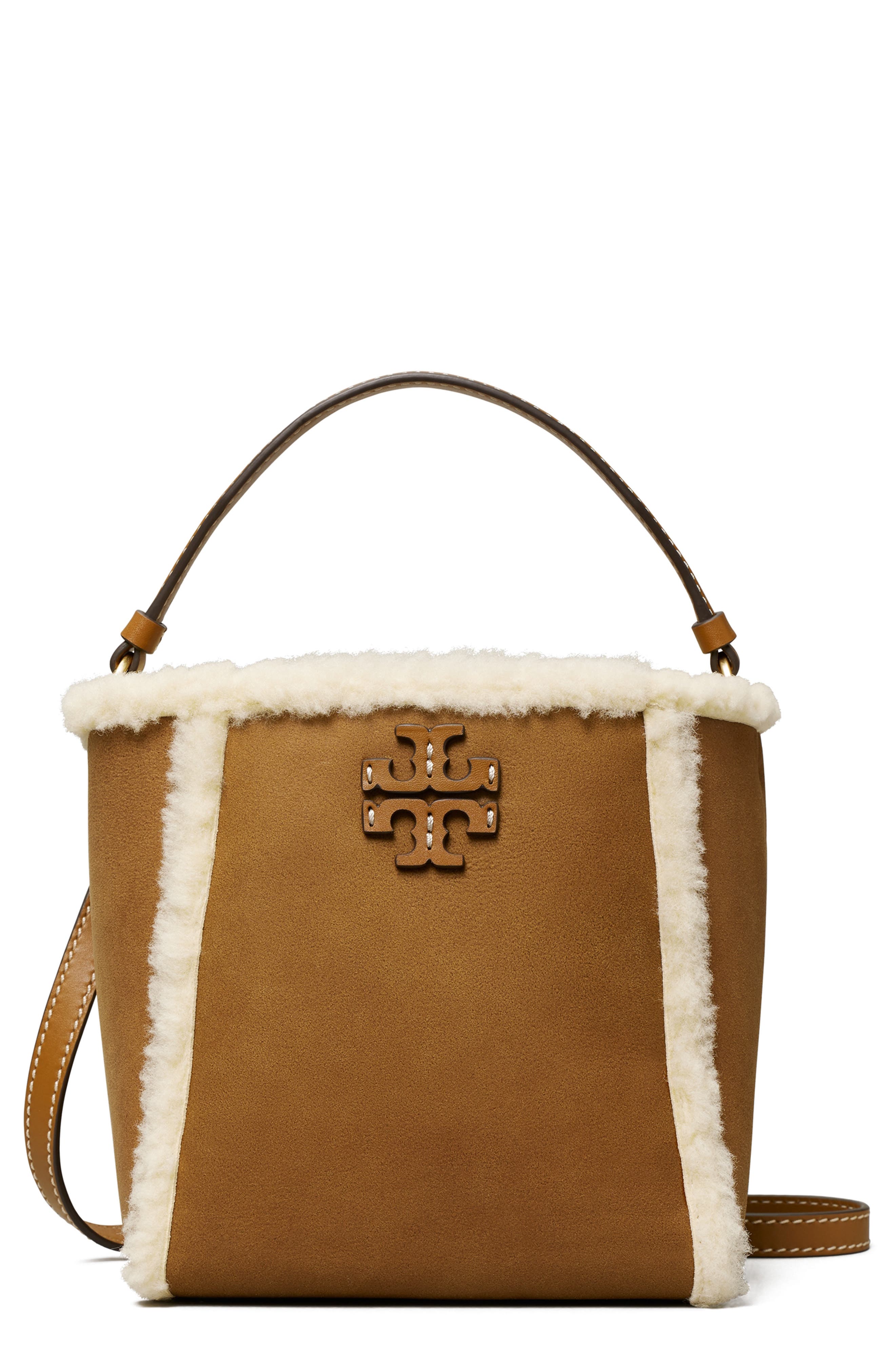Tory Burch Small McGraw Genuine Shearling Bucket Bag, Main, color, 