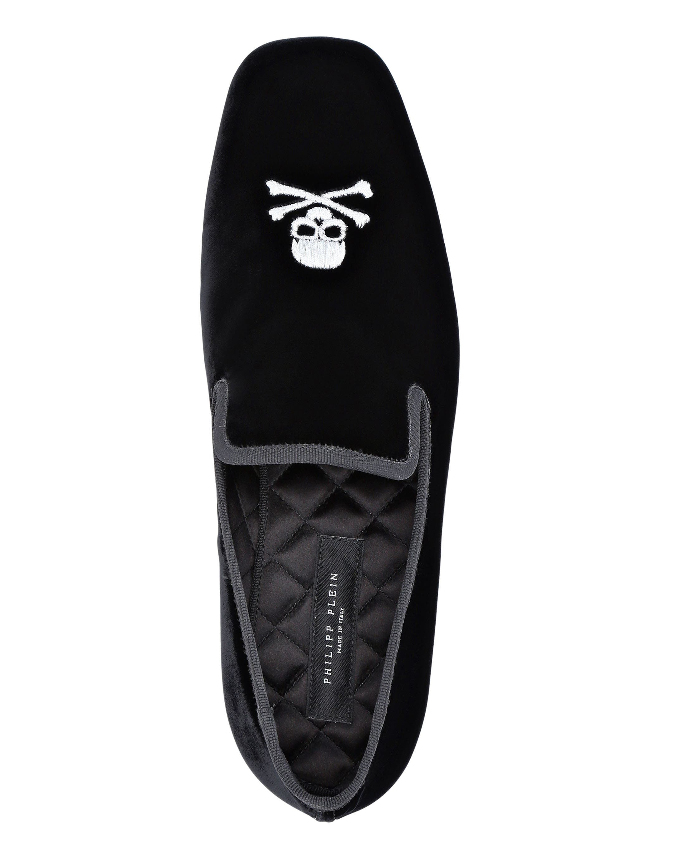 Velvet Loafers Embroidery Skull Men, Alternate, color, black