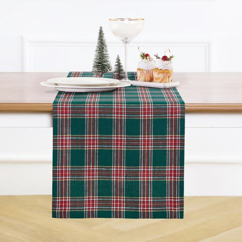 Linen Table Runner - Green Tartan Plaid