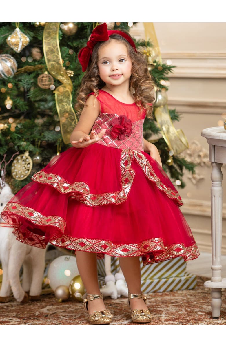 Mia Belle Girls Made To Sparkle Embroidered Tulle Holiday Dress, Alternate, color, Red