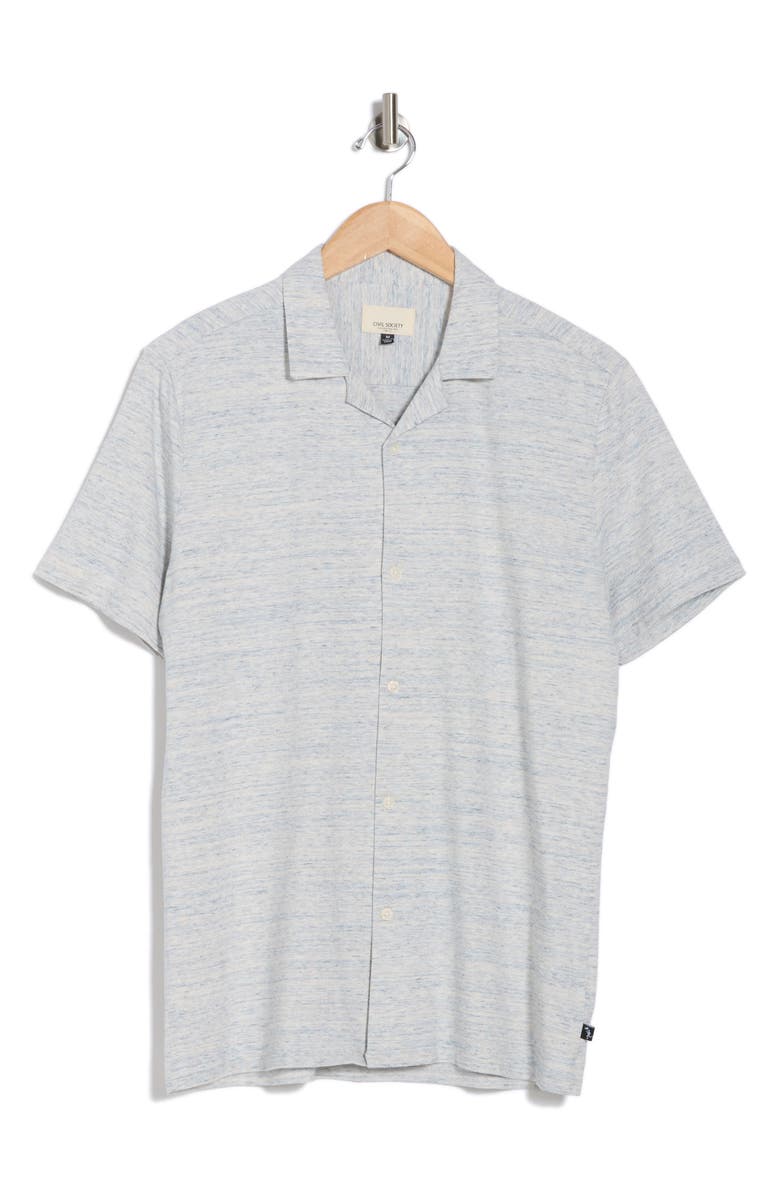 Civil Society Relaxed Fit Pointelle Stitch Camp Shirt, Alternate, color, Heather Blue