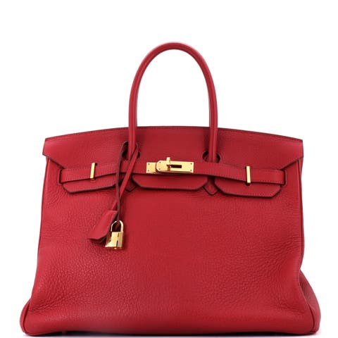 Birkin Handbag Red Clemence with Gold Hardware 35