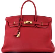 Pre-Owned Hermes Birkin Handbag Red Clemence with Gold Hardware 35