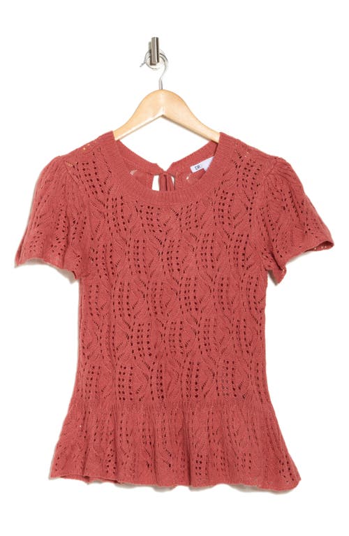 Daniel Rainn Openwork Peplum Top In Washed Rouge