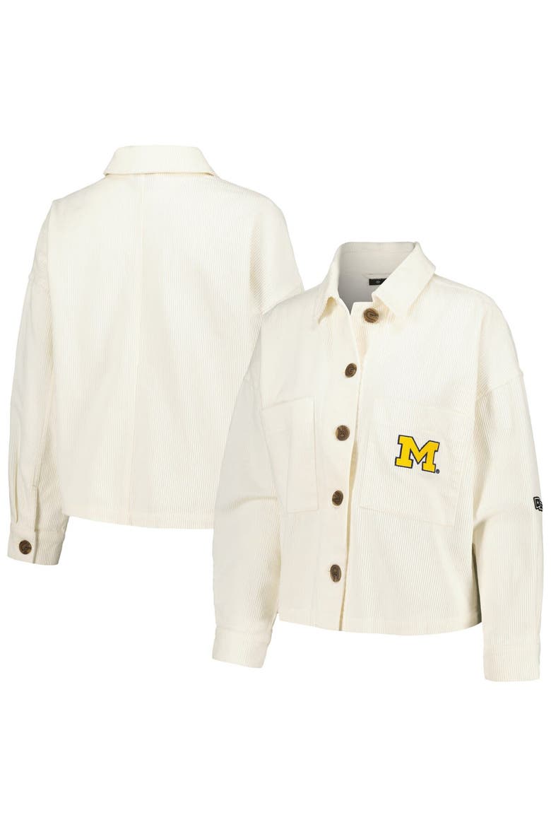 Women's Hype and Vice White Michigan Wolverines Corduroy Button-Up Jacket, Main, color, White