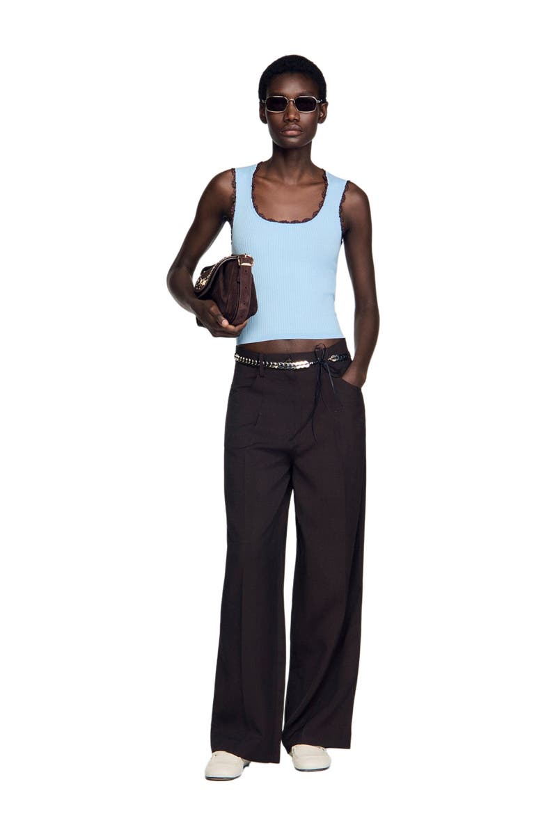 SANDRO Crochet detail knit top, Alternate, color, Sky Blue