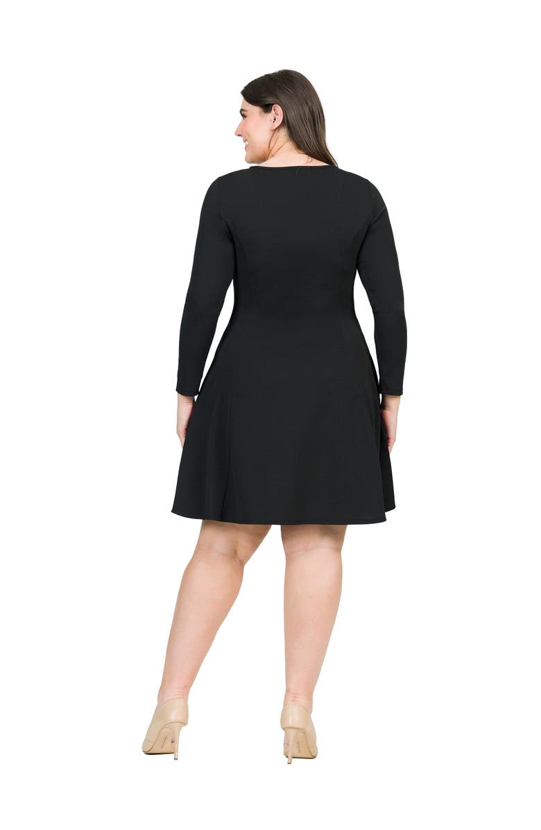 24seven Comfort Apparel Long Sleeve Knee Length Skater Dress, Alternate, color, Black