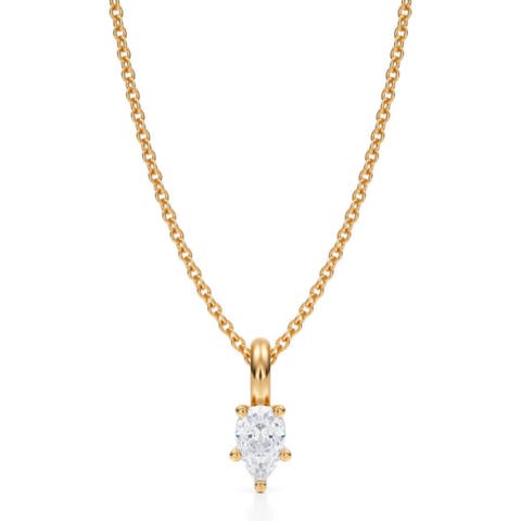 Pear Solitaire Lab Diamond Pendant Necklace 14K 0.33ct