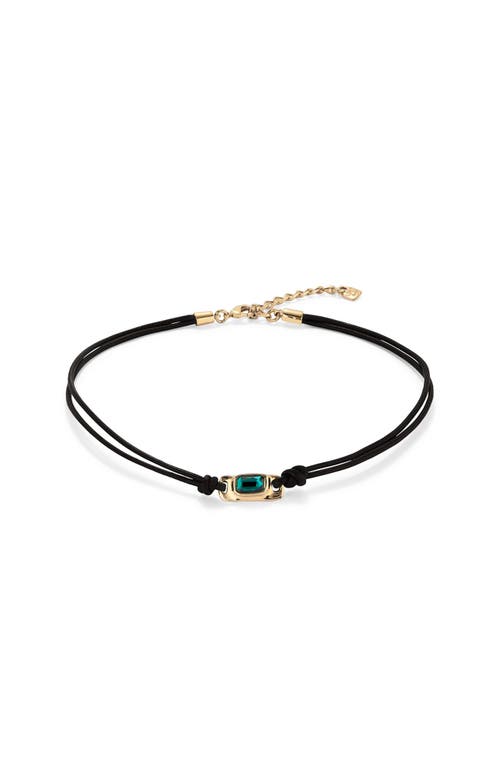 Unode50 Green Crystal Leather Necklace In Black