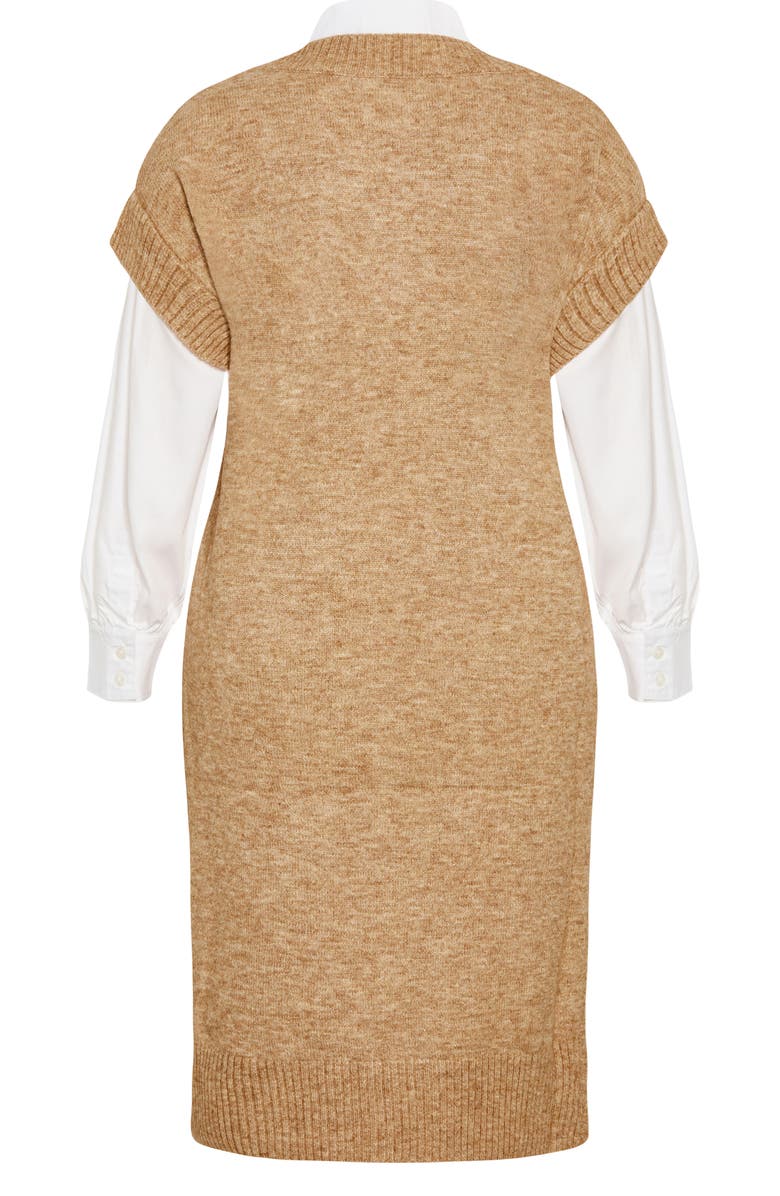 City Chic Gloria Layered Long Sleeve Knit Dress, Alternate, color, Caramel