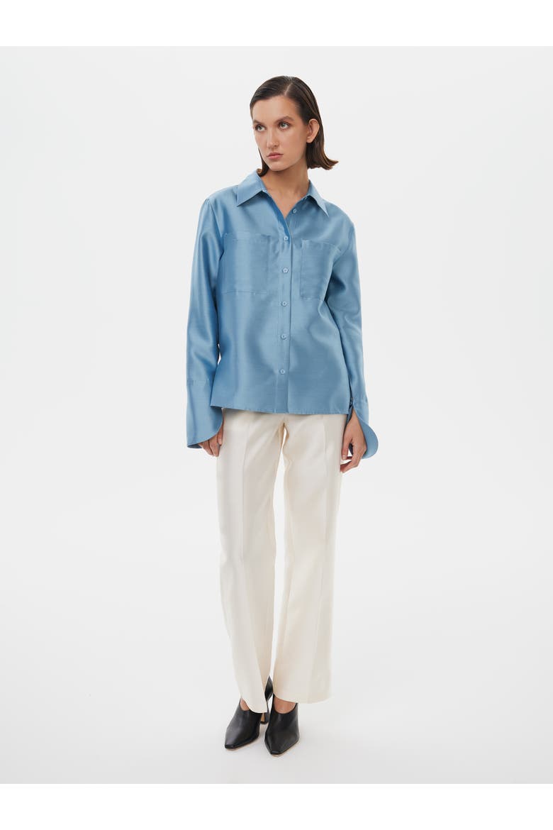 Silk-Wool Blend Fitted Shirt, Alternate, color, Steel Blue